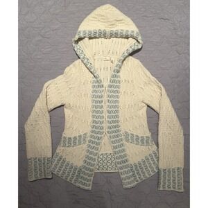 Anthropologie Sleeping On Snow Settled Evening Cream Blue Knit Hooded Cardigan-S